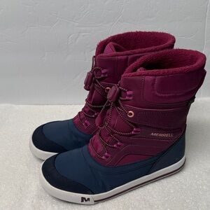 Merrell Girls’ Snow Bank 2.0 Blue and Magenta Winter Boots Size 4